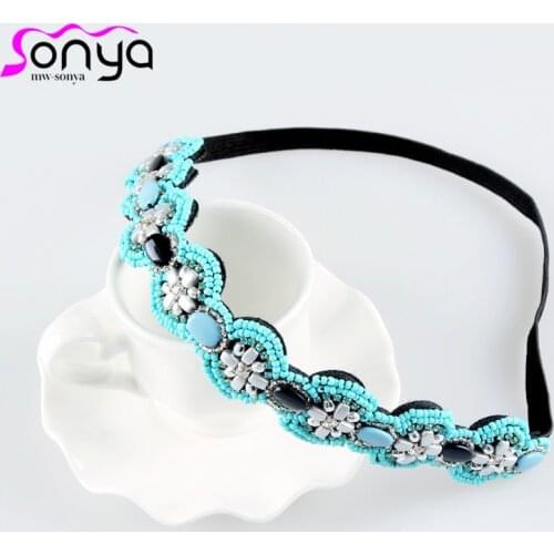 New Vintage Women Headbands Hair Accessories Beads Rhinestone Bling Headbands for Women 3H3010