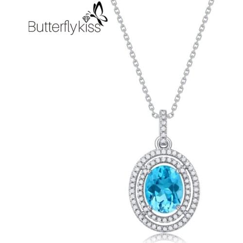BK 925 Sterling Silver Necklaces For Women Heart Of The Ocean Natural Topaz Blue Pendant Necklace Engagement Gifts Lady Jewelry