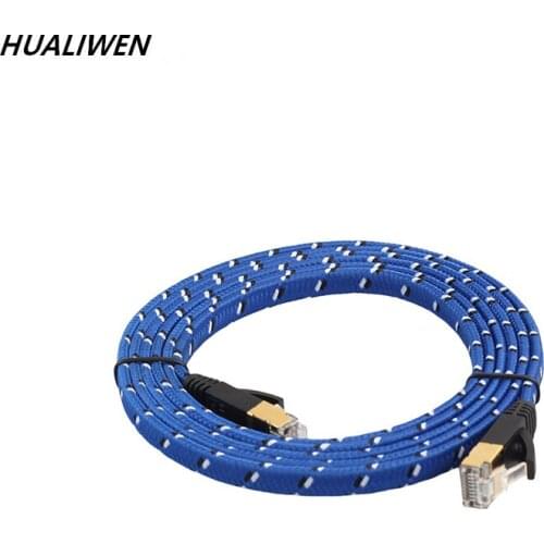 Gold Plated blue ribbon braided double shield flat 10 Gigabit cat7 computer routing network rj45 cable