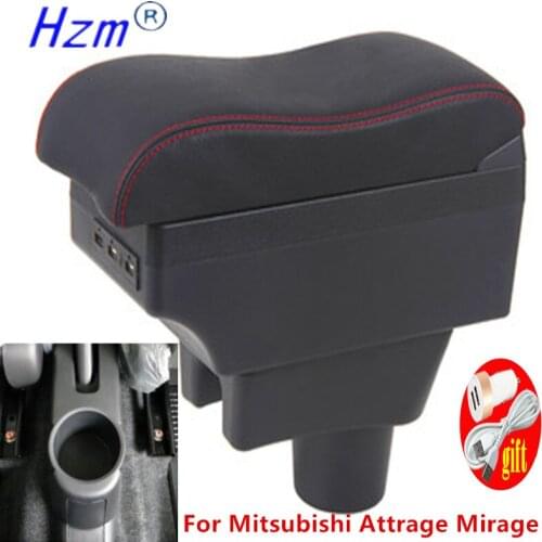 For Mitsubishi Mirage Space Star 2014 - 2018 Storage Box Armrest Arm Rest Dual Layer Black Leather 2016