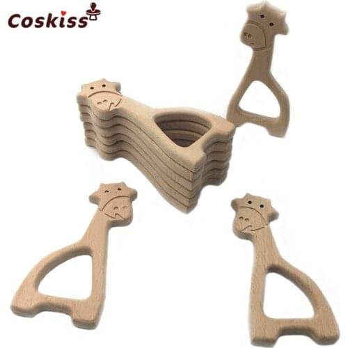 Handmade Wooden Organic Safe Baby Teether Giraffe Pendent Organic Natural Beech Wooden Animal Toy DIY Jewelry Making Accories