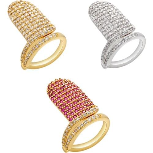 QMHJE Fingertip Nail Shining Armor Ring Women Gold Silver Color CZ Rhinestone Open Cuff Finger Wedding Engagement Adjustable