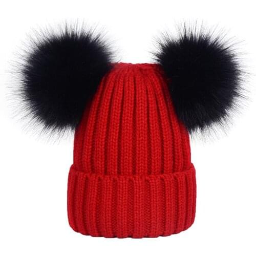 New style hat ladies double wool ball hat woolen hat wool ball hat warm knitted hat