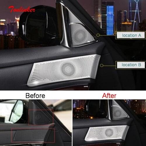 Tonlinker Interior Car Door Speaker Cover sticker For Infiniti Q70/Q70L 2019-2020 Car styling 2 PCS Stainless steel Stickers