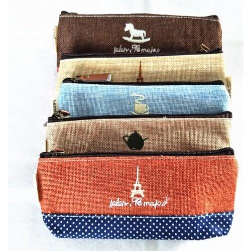 M017 Women Purses Canvas Sweet Cartoon Iron Tower Teapot Coin Purse Pen Bag Gifts For Women Girls Wholesale