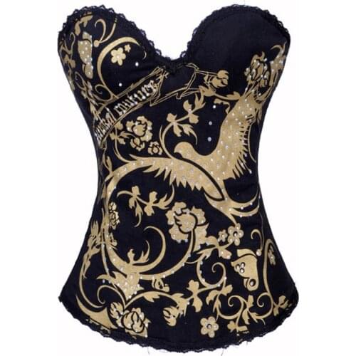 Phoenix and Floral Print Cotton Corset Burlesque Corselelte Feminino Espartilhos Gothic Clothing Push Up Corsets and Bustiers