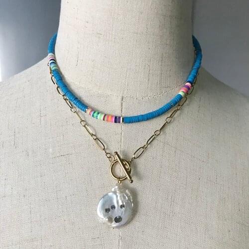 2021 New Blue Soft Ceramic Short Necklace Bohemian Handmade Stackable Women Beach Jewelry Friendship Birthday Gift For Female
