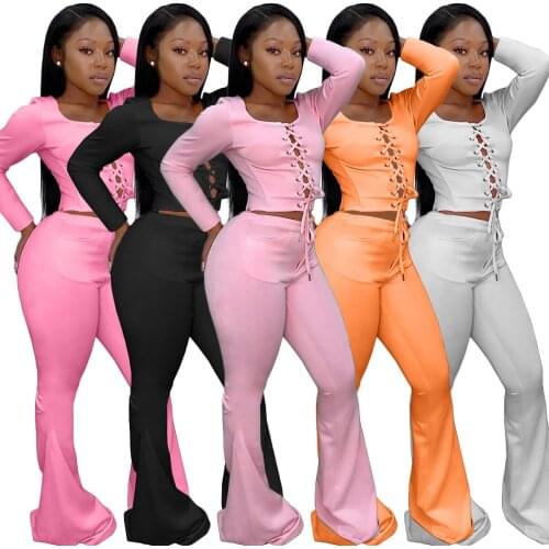 1L178 Autumn Winter Women Casual Fashion Solid Sexy Navel Bandage Two Piece Set Top and Pants Tracksuit Sweatsuit Outfits Hot