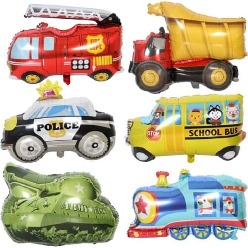 20Pcs Cartoon Car Foil Balloon School Bus Train Tank Ambulance Bus Fire Truck Helium Balloon Kids Inflatable Toys Birthday Party