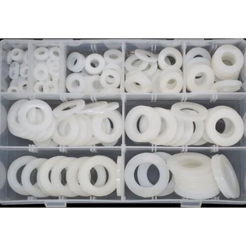 240pcs Nylon Flat Washer Set M5 M6 M8 M10 M12 M14 M16 M18 M20 Gasket Set Plain White Washer Flat Pad Assortment Kit Ring