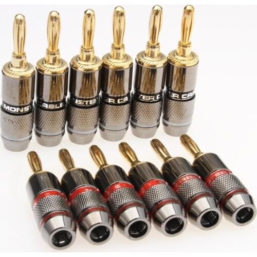 4/8/12PCS 24K Gold Plated Pure Copper Zinc Alloy Monster Banana Plug Connector Audio Connector Power Speaker Plugs Connector