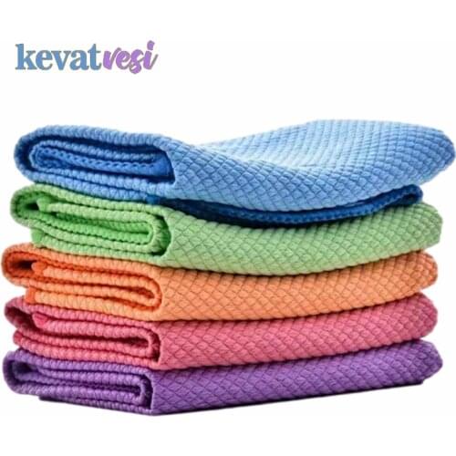 5pcs Kitchen Cleaning Towel Microfiber Fish Scale Wipe Cloth 30x40cm Glass Cleaning Cloth for Window Cups Washing Dishcloth Rags