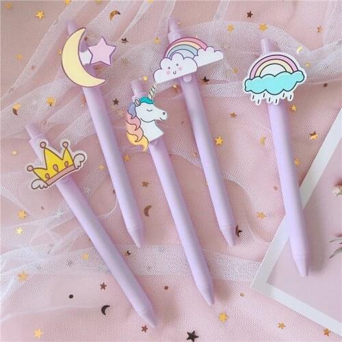 5Pcs/lot rainbow Unicorn Cartoon Gel Pen Signature Pen Escolar Papelaria School Office Supply Promotional Gift