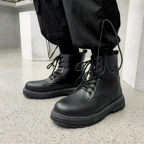 New Black Autumn Winter Men Boots Leather Ankle Boots Men Winter Work Shoes Men Military Sneakers Male Motorcycle for Men Botas
