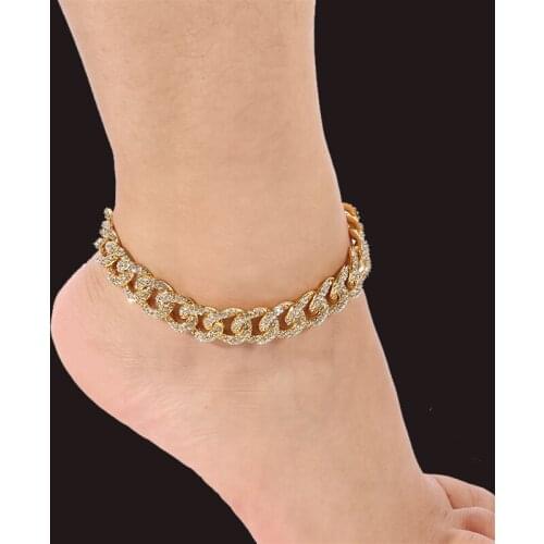 Free Shipping Hip Hop Bling AAA+ Alloy Anklets for Women Bling Rhinestone Chain Ankle Bracelet Beach Barefoot Female Jewelry