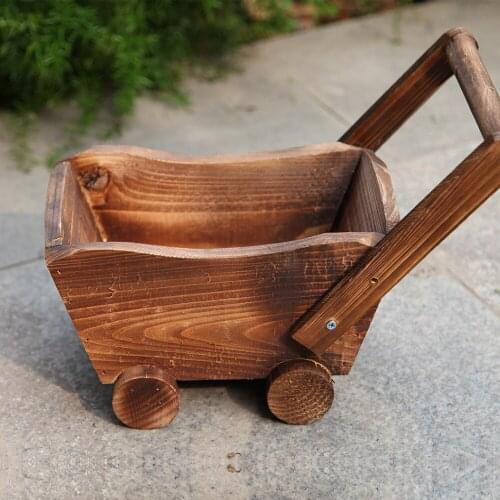 Wood Flower Pot Creative Cartoon Cart Garden Planter Plant Window Box Trough Pot Succulent Flower Bed Plant Bed Pot Flower