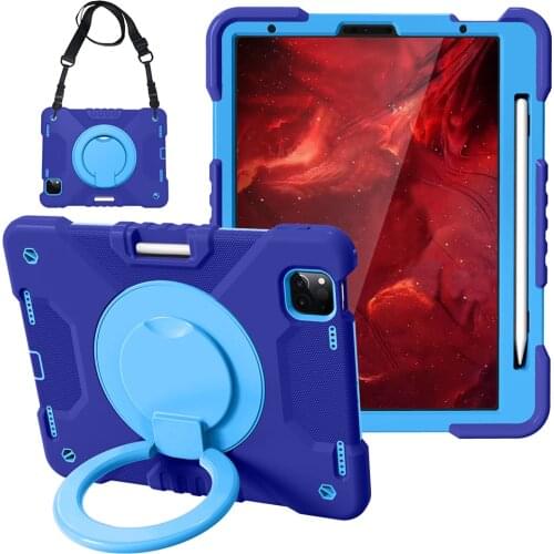 Kids Shockproof Case with Shoulder Strap and 360 Rotating Kickstand for iPad Air 4 Pro 11 Silicone Case 2020 2018