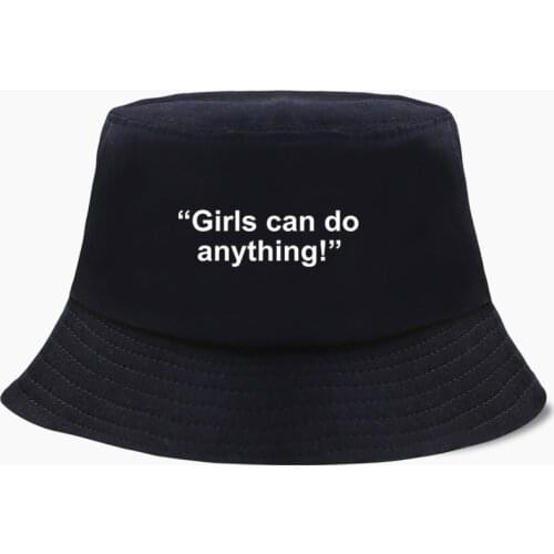 Girls Can Do Anything Funny Letter Print Panama Bucket Hat Women Fishing Hats Bob Fisherman Cap Cotton Outdoor Sunscreen Caps