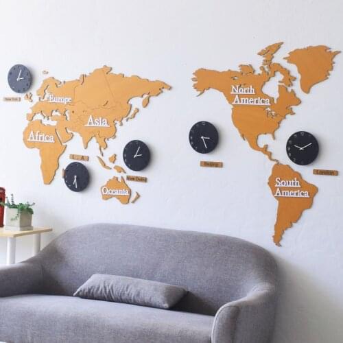 DIY 3D Wall Clock Nordic Minimalist Home Decoration World Map Clock Modern Design Living Room Self-adhesive Home Deco
