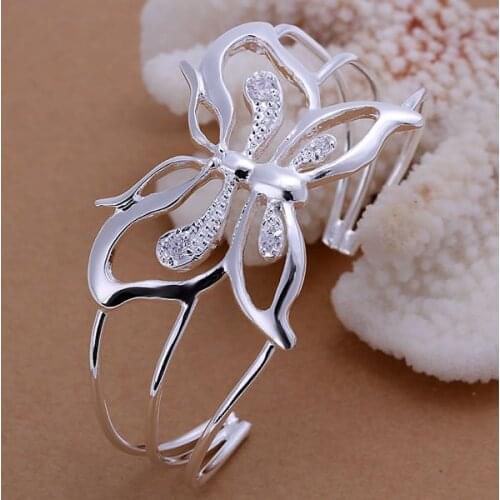 B109 Trendy Silver Color Bracelet 925 Fashion Jewelry Inlaid Butterfly Bangle /asjajjqa Awmajnta