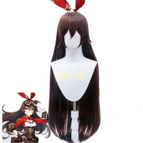 Game Genshin Impact cosplay Amber wig dark brown long hair + Free brand wig net
