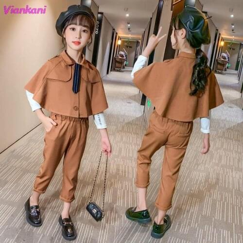 Girls Clothing Sets Kids 2021 Autumn Clothes for Girls Shawl+Nine minute Pants 2 Piece Outfits 6 8 10 12 Year Children Costume