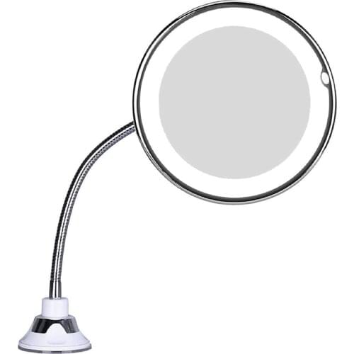 Led 10X Magnifying Makeup Mirror Lighted Vanity Bathroom Round Mirror with 360 Degree Swivel Rotation, Flexible