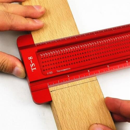 6/8inch Aluminum Scale Ruler T-type Hole Ruler Woodworking Scribing Mark Line Gauge Carpenter Measuring Tool