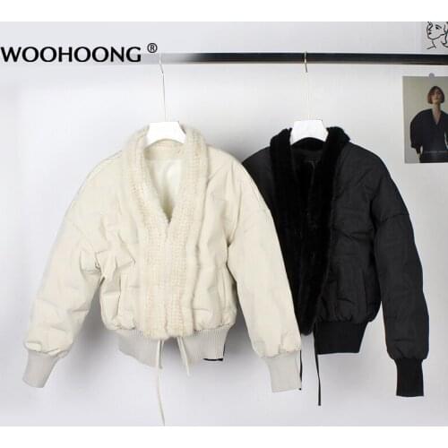 Winter New Natural Mink Woven Mink Fur Collar Real Fur Jacket For Ladies Short Down Jacket Korean Fashion Keep Warm
