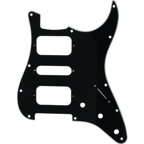 Musiclily Pro 11 Holes Round Corner HSH Strat Pickguard for American/ Mexican Fender Standard Stratocaster, 3Ply Black