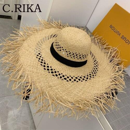 New Women Wide Brim Summer Sun Hats Foldable Soft Hollow Raffia Straw Hat Ladies Girls Outdoor Vacation Casual Beach Hat Panama