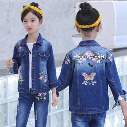 2019 new spring and autumn girls denim suit casual wear children cowboy clothes set two-piece kids girl coat +jeans body suit