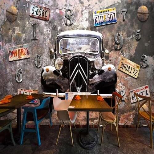 Custom 3D murals retro rust vintage car license plate tooling background wall decoration Self Adhesive wallpaper Waterproof