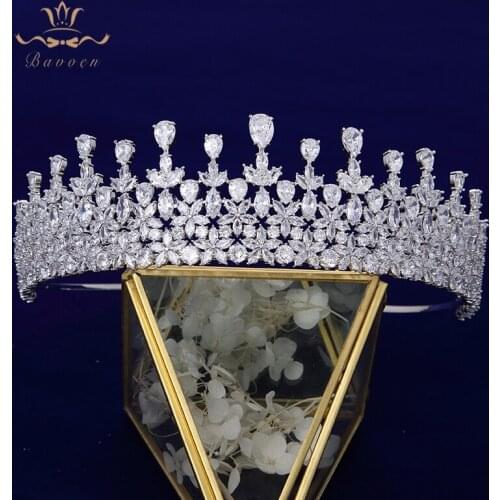 Stunning Full Zircon Brides Crowns Tiaras Headpieces Clear Crystal Bridal Hairbands Wedding Hair Accessories