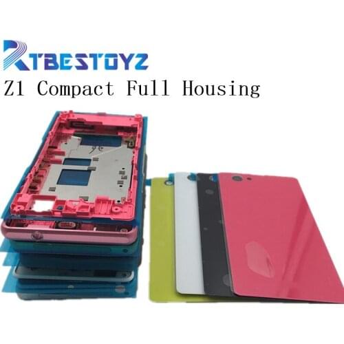 RTBESTOYZ Front Middle Frame Port Plug Cover Back Glass Battery Cover For Sony Xperia Z1 Compact mini D5503 M51W Full Housing