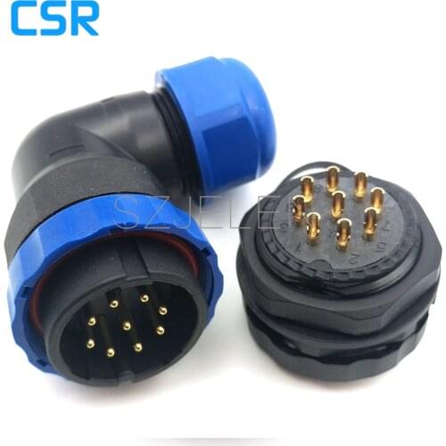 SD28TA-ZM, 90 degree elbow waterproof connector 9 pin, IP67, 9pin Panel Mount connectors, Machinery automation wire connectors
