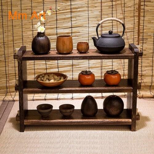 Solid Wood Antique Shelf Teapot Decoration Shelf Zen Storage Tea Set Stand