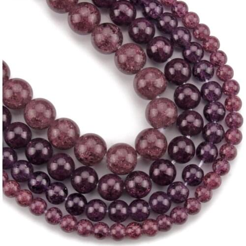 Dark Purple Cracked Crystal Quartz Glass Round Loose Beads for Jewelry Making DIY Bracelets Accessories 15'' 6/8/10/12mm