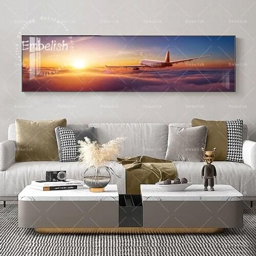 Embelish Airplane Flying Above Clouds Sunset Landscape Posters Modern Home Decor HD Canvas Painting For Living Room Wall Posters