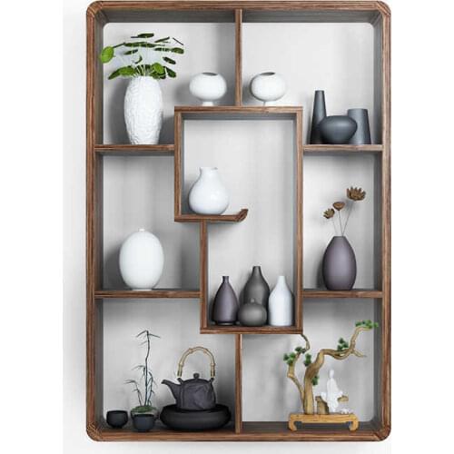 Vertical hanging wall solid wood Chinese style shelf antique tea rack household decorative storage stand minimalist decor