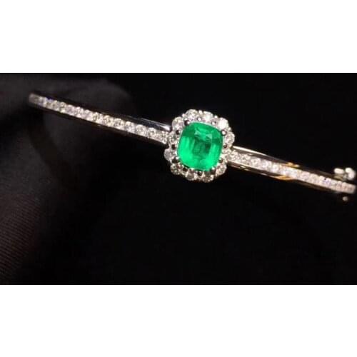 Fine Jewelry Pure 18K White Gold AU750 G18K 100% Natural Emerald Gemstones 1.01ct Love Jewellery Bangles for women Fine Bangles