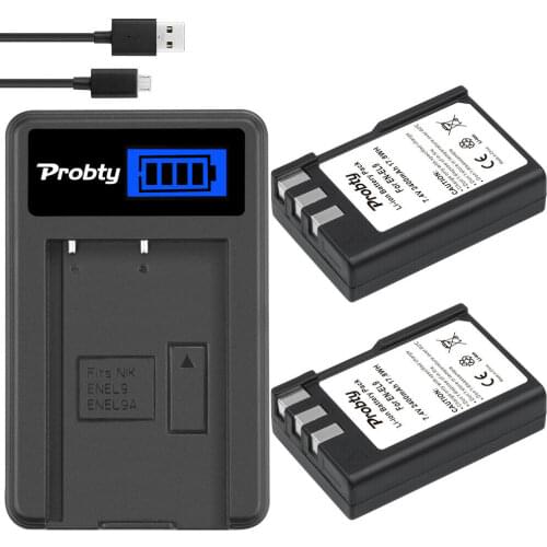 PROBTY 2pcs EN-EL9 EL9a Li-ion Batteries + LCD USB Charger For Nikon EN-EL9a D40 D60 D40X D5000 , For Nikon accessories