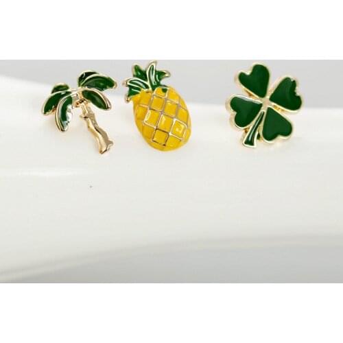 1pc Glaze colorful plants pins Cute coconut pineapple flowers brooches Metal pin brooch for women Christmas gifts jewelry