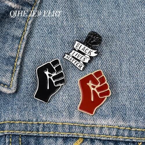 QIHE JEWELRY Black Lives Matter Enamel Lapel Pins Anti-racism Fist Brooches Badges Fashion Pins Gifts for Friends Pins Wholesale