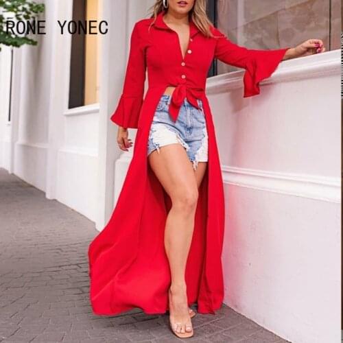 Women Asymmetrical Strap Trumpet Sleeve Button Front Top Women Blouse Tops