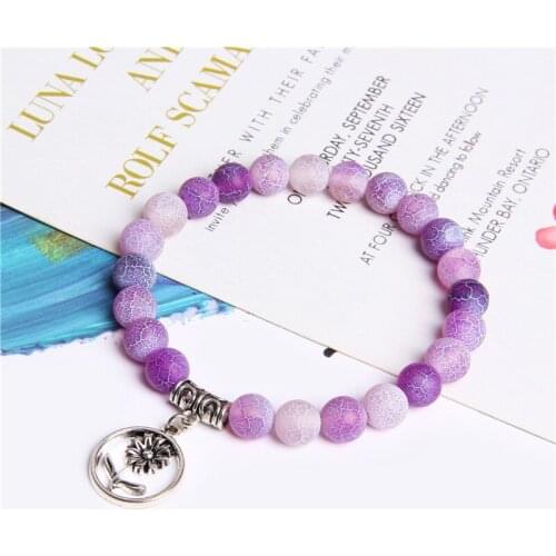 Natural Purple Weathered Stone Bead Chain Ladies Elastic Bracelet Reiki Seven Chakra Yoga Jewelry Best Friend Gift Pulseras