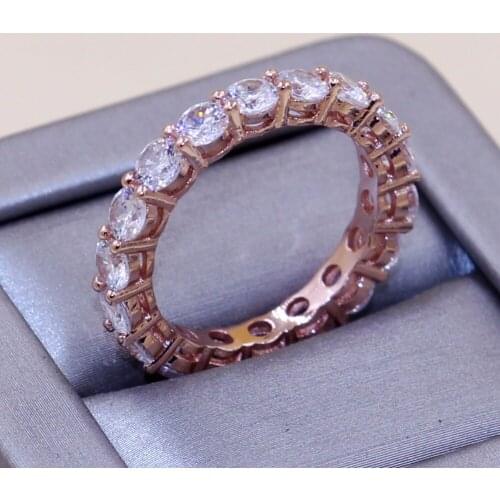 Wholesale Professional Unique Desgin Luxury Jewelry Rose Gold Filled 5A White Clear CZ Zirconia Women Wedding Band Ring R2002