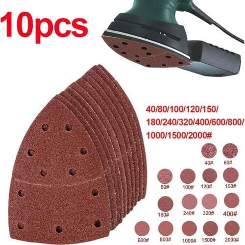 10pcs Self-adhesive Sandpaper Triangle 11 Holes Delta Sander Hook Loop Sandpaper Disc Abrasive Tools For Polishing Grit 40-2000