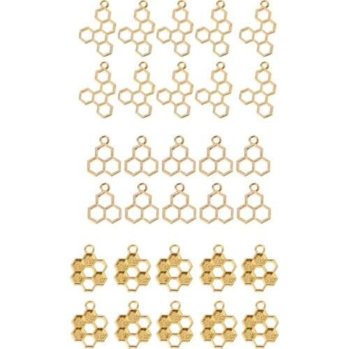 10Pcs Gold Honeycomb Pendant Blank Resin Frame Open Bezel Setting Jewelry Making