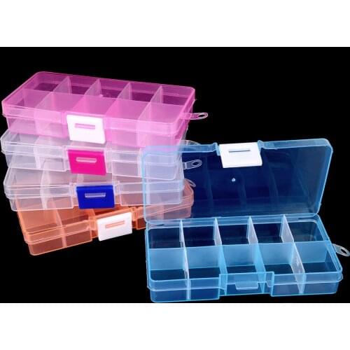 12.8*6.5*2.2 cm 10 Knots Multicolor Splittable Buttons & Jewel Case Transparent DIY Organizer Box Rectangle Plastic Storage Box